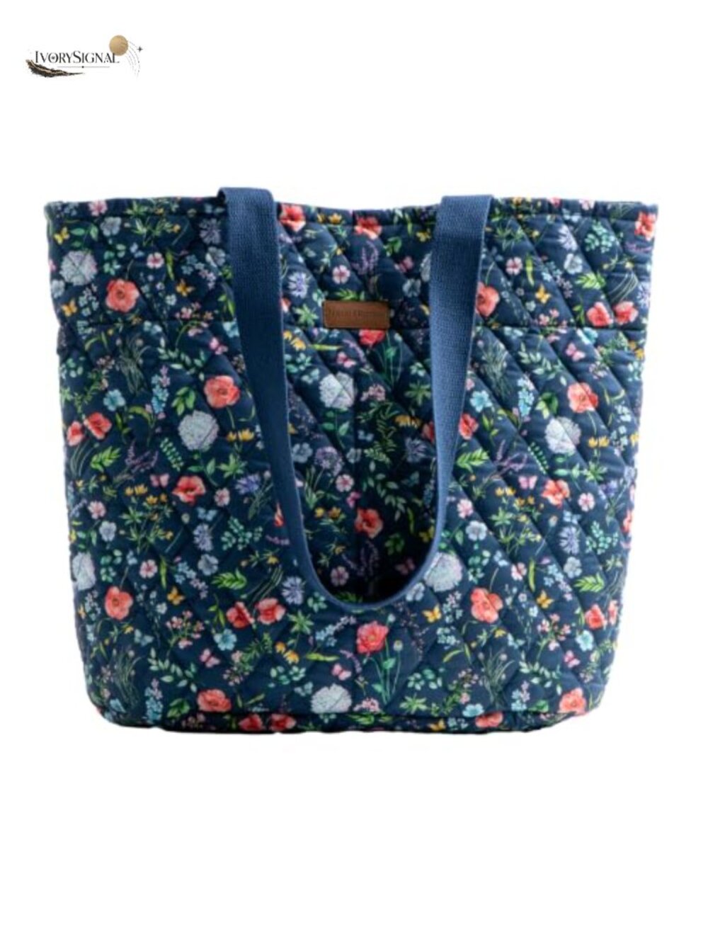 Quilted Cotton Tote Bag with Zipper Pockets Travel Shopping Bag